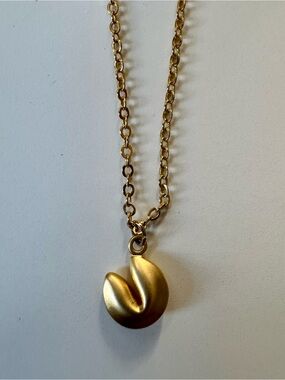 Gold Lucky Fortune Cookie Pendant Necklace